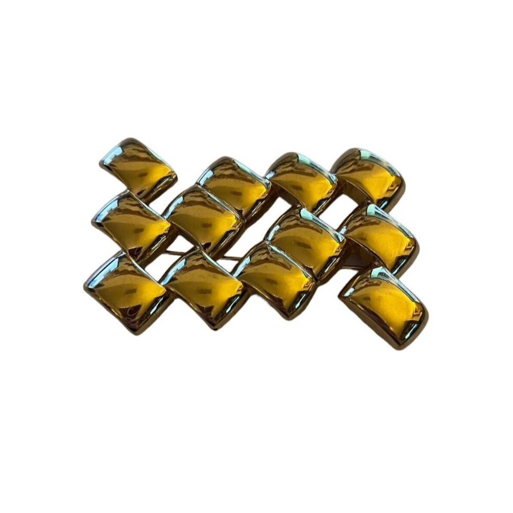 Monet Pin Brooch MCM Signed Vintage Gold-Tone Geometric Woven